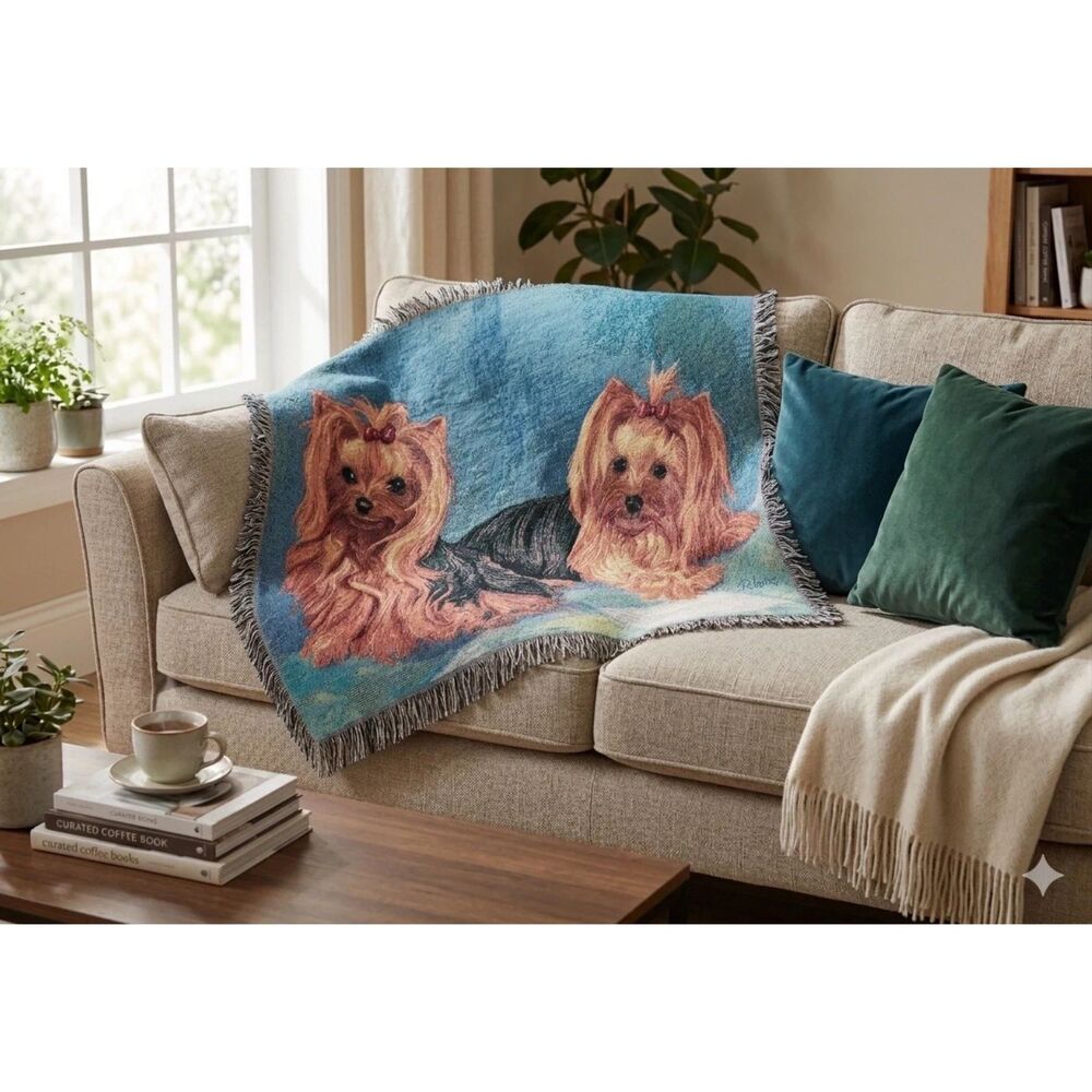 Yorkshire Terrier Yorkie Throw Blanket Artist Linda Picken Tapestry Dog 44x56